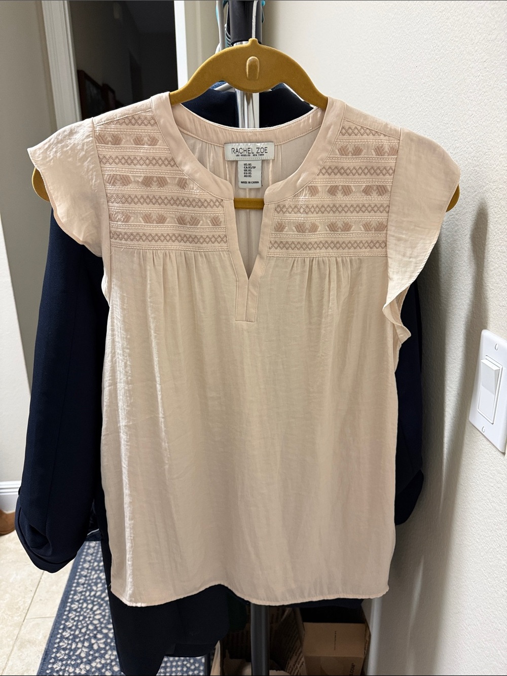 Rachel Zoe Soft Pink Embroidered Flutter Sleeve